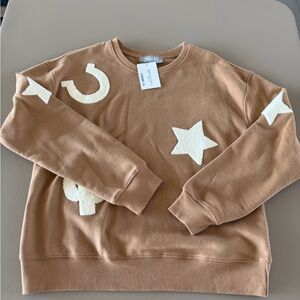 Tan Western Sweatshirt with White Fuzzy Patches